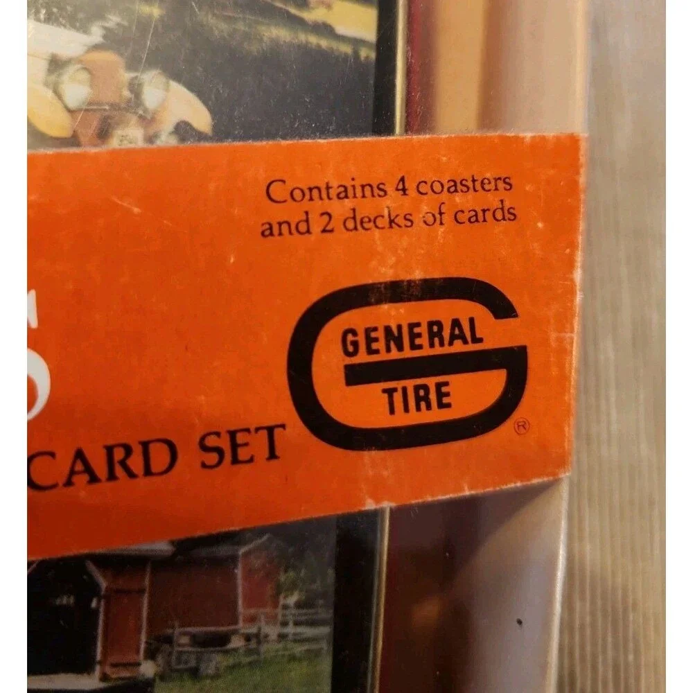 Vintage General Tire Cars Collectibles Coaster (4) & 2 Playing Card Set Sealed